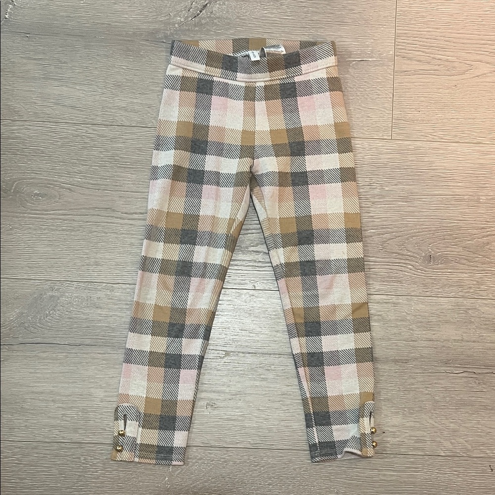 Janie and Jack Plaid Leggings in Pink and Tan